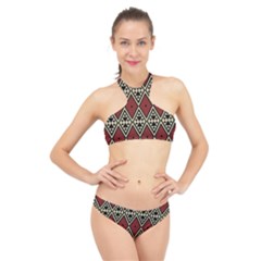 Motif Boho Style Geometric High Neck Bikini Set by tmsartbazaar