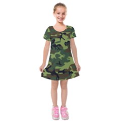 Forest Camo Pattern, Army Themed Design, Soldier Kids  Short Sleeve Velvet Dress by Casemiro