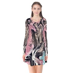 Paola De Giovanni-dragons Fire Iii Long Sleeve V-neck Flare Dress by kaleidomarblingart