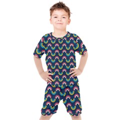 Geo Rainbow Stroke Kids  Tee And Shorts Set by tmsartbazaar