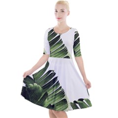 Green Banana Leaves Quarter Sleeve A-line Dress by goljakoff