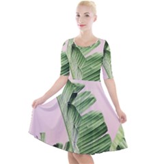 Palm Leaf Quarter Sleeve A-line Dress by goljakoff