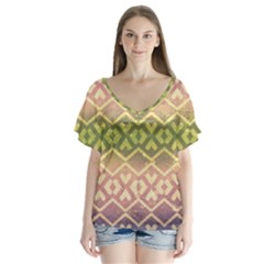 Ethnic Seamless Pattern V-neck Flutter Sleeve Top by FloraaplusDesign