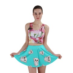 Azure Blue And Crazy Kitties Pattern, Cute Kittens, Cartoon Cats Theme Mini Skirt by Casemiro