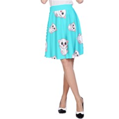 Azure Blue And Crazy Kitties Pattern, Cute Kittens, Cartoon Cats Theme A-line Skirt by Casemiro