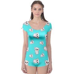 Azure Blue And Crazy Kitties Pattern, Cute Kittens, Cartoon Cats Theme Boyleg Leotard  by Casemiro