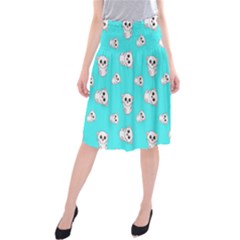 Azure Blue And Crazy Kitties Pattern, Cute Kittens, Cartoon Cats Theme Midi Beach Skirt by Casemiro