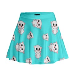 Azure Blue And Crazy Kitties Pattern, Cute Kittens, Cartoon Cats Theme Mini Flare Skirt by Casemiro