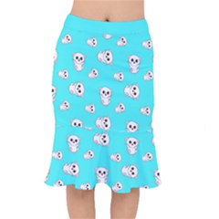 Azure Blue And Crazy Kitties Pattern, Cute Kittens, Cartoon Cats Theme Short Mermaid Skirt by Casemiro