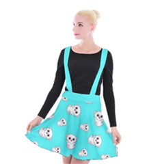 Azure Blue And Crazy Kitties Pattern, Cute Kittens, Cartoon Cats Theme Suspender Skater Skirt by Casemiro