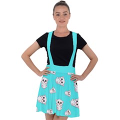 Azure Blue And Crazy Kitties Pattern, Cute Kittens, Cartoon Cats Theme Velvet Suspender Skater Skirt by Casemiro