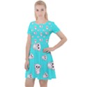 Azure blue and Crazy kitties pattern, cute kittens, cartoon cats theme Cap Sleeve Velour Dress  View1