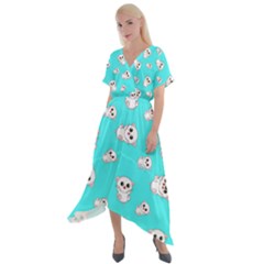 Azure Blue And Crazy Kitties Pattern, Cute Kittens, Cartoon Cats Theme Cross Front Sharkbite Hem Maxi Dress by Casemiro