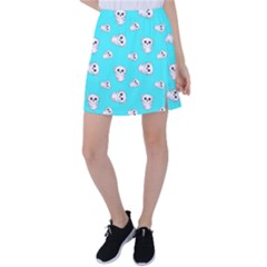 Azure Blue And Crazy Kitties Pattern, Cute Kittens, Cartoon Cats Theme Tennis Skirt by Casemiro