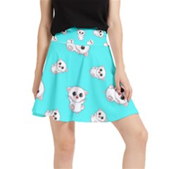 Azure Blue And Crazy Kitties Pattern, Cute Kittens, Cartoon Cats Theme Waistband Skirt by Casemiro