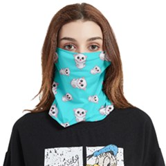 Azure Blue And Crazy Kitties Pattern, Cute Kittens, Cartoon Cats Theme Face Covering Bandana (two Sides) by Casemiro