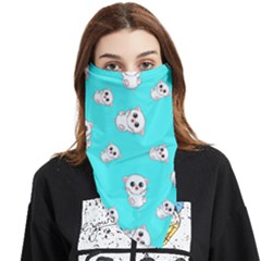 Azure Blue And Crazy Kitties Pattern, Cute Kittens, Cartoon Cats Theme Face Covering Bandana (triangle) by Casemiro