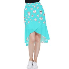 Azure Blue And Crazy Kitties Pattern, Cute Kittens, Cartoon Cats Theme Frill Hi Low Chiffon Skirt by Casemiro