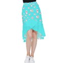 Azure blue and Crazy kitties pattern, cute kittens, cartoon cats theme Frill Hi Low Chiffon Skirt View1