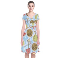 Tropical Pattern Short Sleeve Front Wrap Dress by GretaBerlin