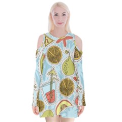 Tropical Pattern Velvet Long Sleeve Shoulder Cutout Dress by GretaBerlin