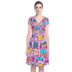 Colourful Funny Pattern Short Sleeve Front Wrap Dress by designsbymallika