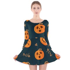 Halloween Long Sleeve Velvet Skater Dress by Sobalvarro