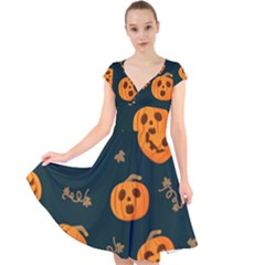 Halloween Cap Sleeve Front Wrap Midi Dress by Sobalvarro