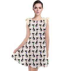 Lady Cat Pattern, Cute Cats Theme, Feline Design Tie Up Tunic Dress by Casemiro