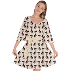 Lady Cat Pattern, Cute Cats Theme, Feline Design Velour Kimono Dress by Casemiro