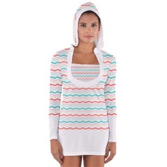 Aqua Coral Waves Long Sleeve Hooded T-shirt by CuteKingdom