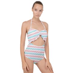 Aqua Coral Waves Scallop Top Cut Out Swimsuit by CuteKingdom