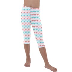 Aqua Coral Waves Kids  Lightweight Velour Capri Leggings  by CuteKingdom