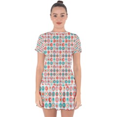 Aqua Coral Circles Drop Hem Mini Chiffon Dress by CuteKingdom