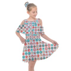 Aqua Coral Circles Kids  Shoulder Cutout Chiffon Dress by CuteKingdom