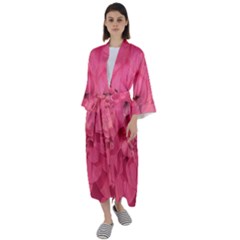 Beauty Pink Rose Detail Photo Maxi Satin Kimono by dflcprintsclothing