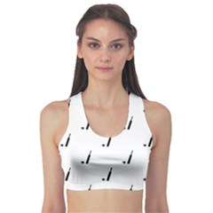 Black And White Cricket Sport Motif Print Pattern Sports Bra by dflcprintsclothing