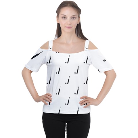 Black And White Cricket Sport Motif Print Pattern Cutout Shoulder Tee by dflcprintsclothing