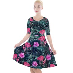 Pink Flamingo Quarter Sleeve A-line Dress by goljakoff