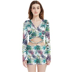 Tropical Flowers Velvet Wrap Crop Top And Shorts Set by goljakoff