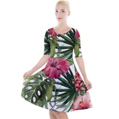 Monstera Flowers Quarter Sleeve A-line Dress by goljakoff