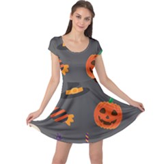 Halloween Themed Seamless Repeat Pattern Cap Sleeve Dress by KentuckyClothing