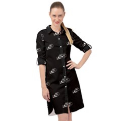 Formula One Black And White Graphic Pattern Long Sleeve Mini Shirt Dress by dflcprintsclothing