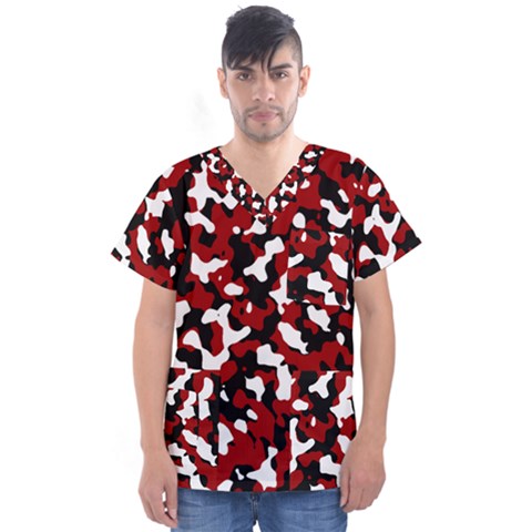 Camouflage Rouge/blanc Men s V-neck Scrub Top by kcreatif