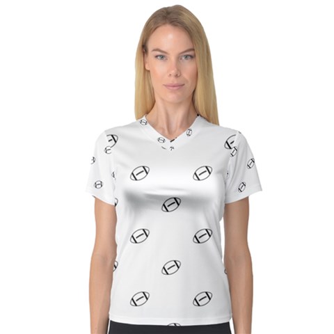 American Football Ball Motif Print Pattern V-neck Sport Mesh Tee by dflcprintsclothing