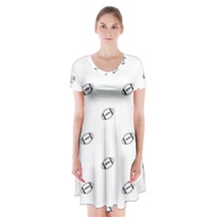 American Football Ball Motif Print Pattern Short Sleeve V-neck Flare Dress by dflcprintsclothing