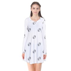 American Football Ball Motif Print Pattern Long Sleeve V-neck Flare Dress by dflcprintsclothing