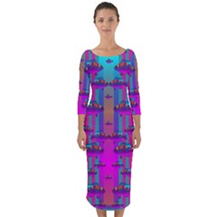 Tropical Rainbow Fishes  In Meadows Of Seagrass Quarter Sleeve Midi Bodycon Dress by pepitasart