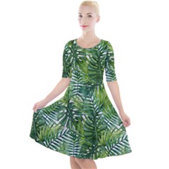 Green Leaves Quarter Sleeve A-line Dress by goljakoff