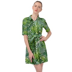 Green Leaves Belted Shirt Dress by goljakoff